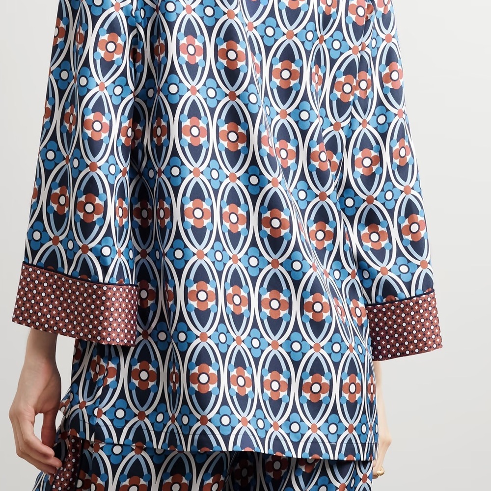Cara Cara Top Venezia Printed Silk-Twill Blouse Button Shirt Jacket Sz XS - Picture 11 of 11